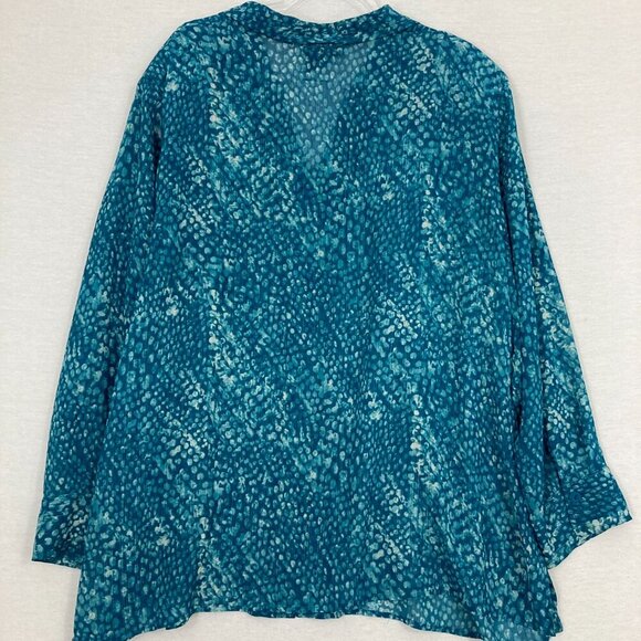 Maggie Barnes Blue Abstract V Neck Soft Preppy Popover Blouse 3X - Picture 9 of 10